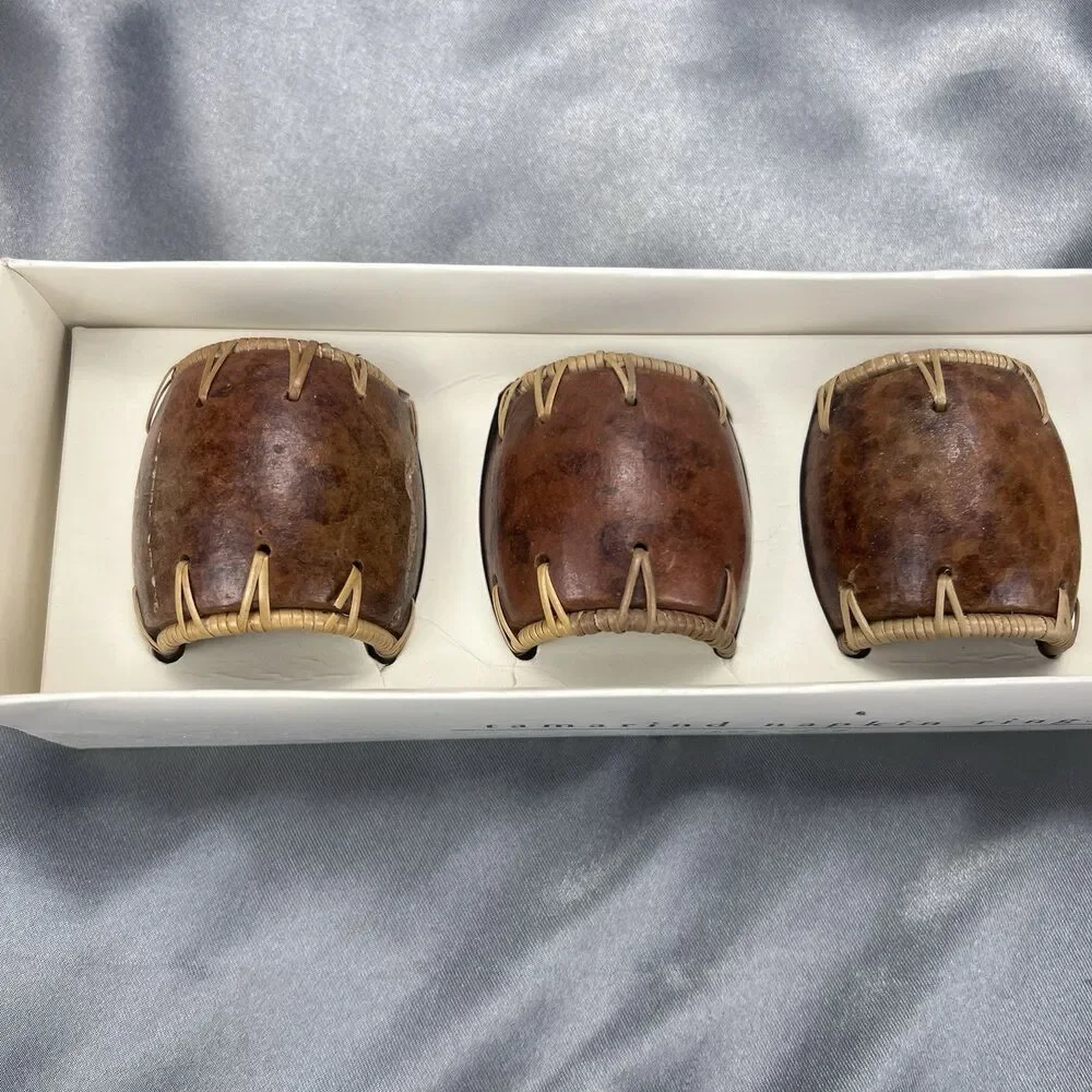Pier 1 Imports Tamarind Napkin Rings Wooden Set of 4 Brown‎ Tan Handmade Gifts